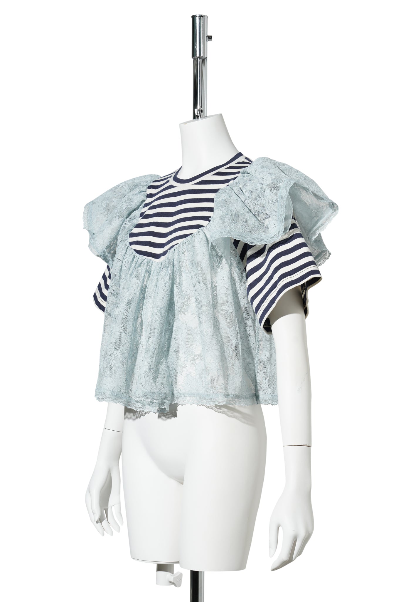 BLUE CROPPED LACE LAYERED STRIPE TOP / BLUE