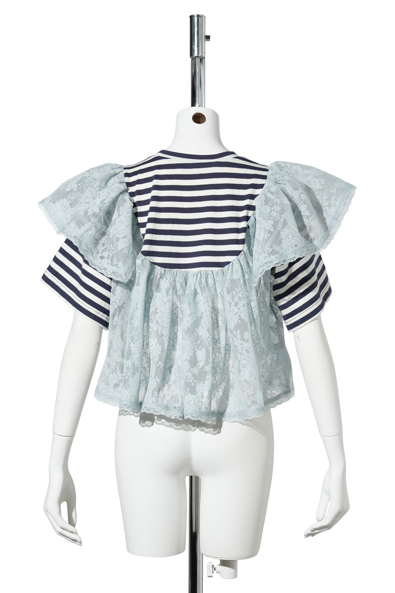 BLUE CROPPED LACE LAYERED STRIPE TOP / BLUE