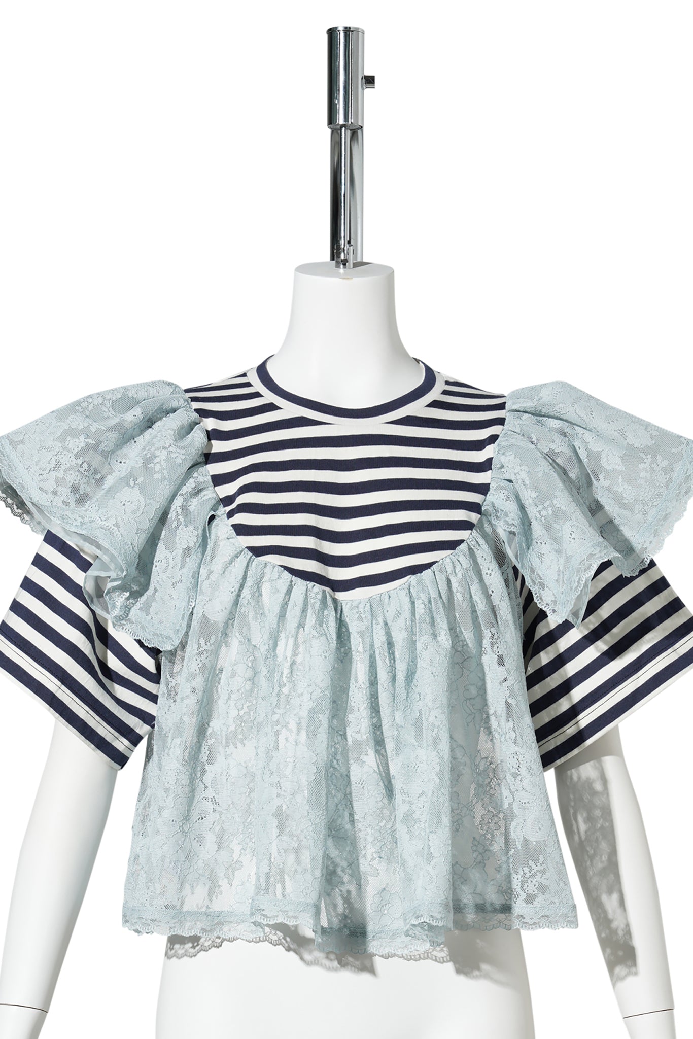 BLUE CROPPED LACE LAYERED STRIPE TOP / BLUE