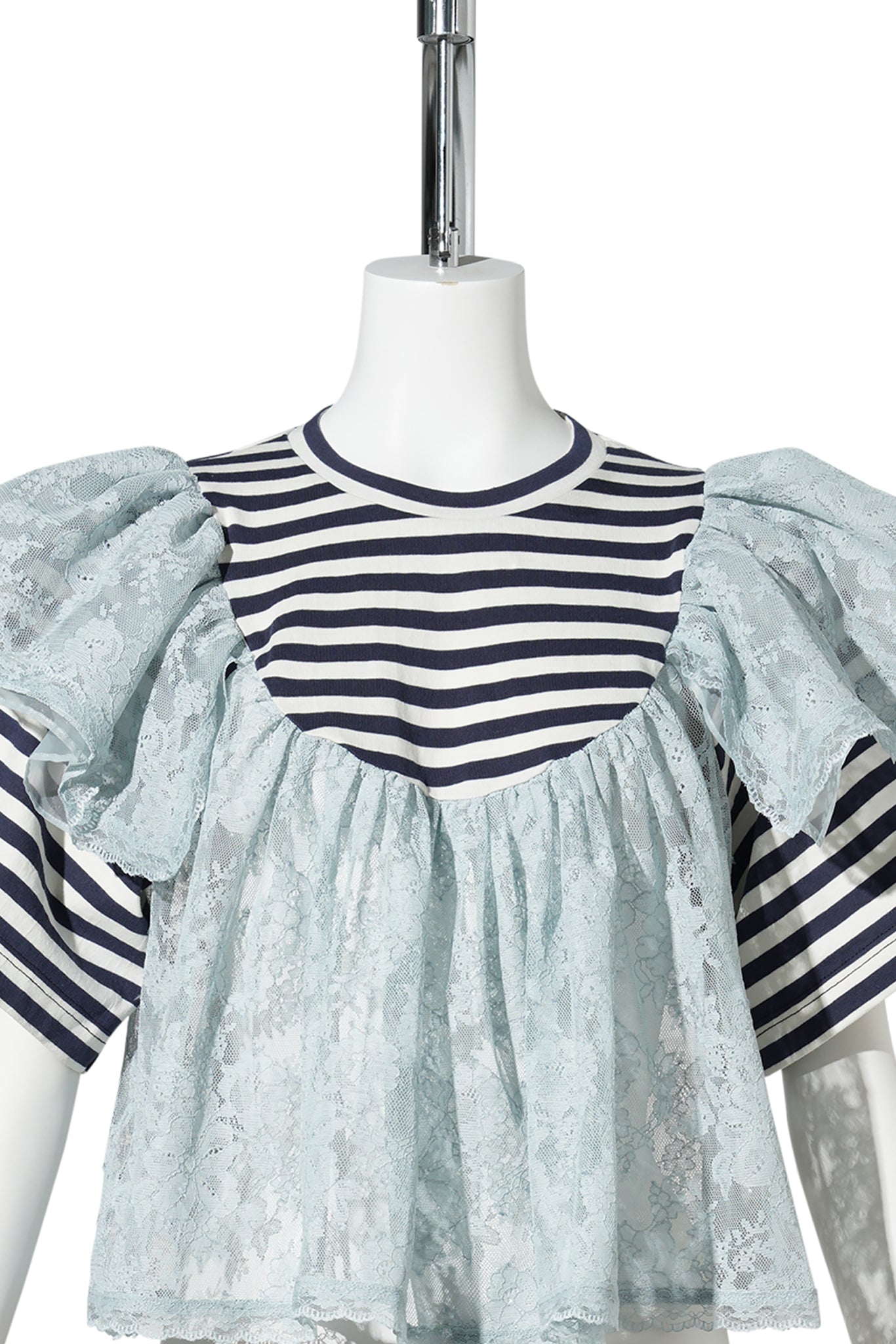 BLUE CROPPED LACE LAYERED STRIPE TOP / BLUE