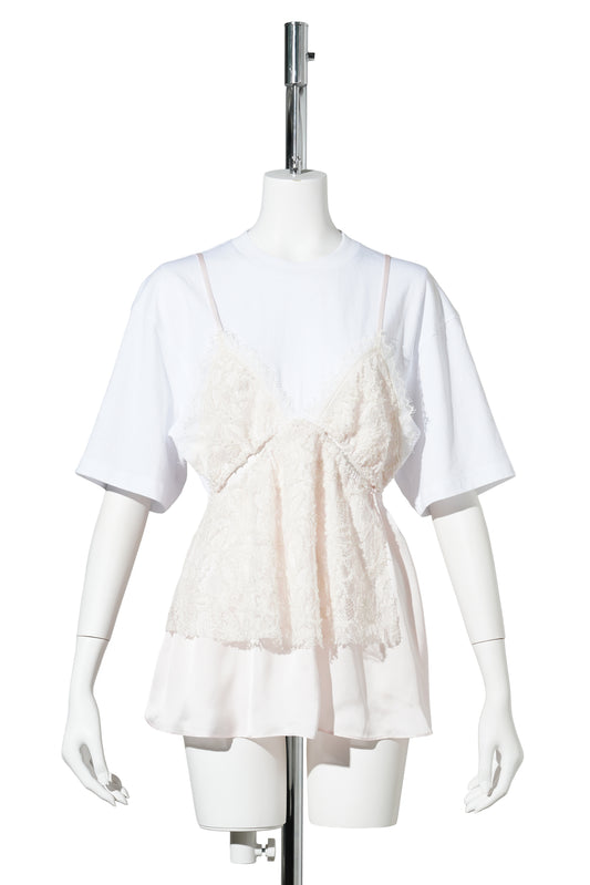WHITE LACE SLIP LAYERED TOP / WHITE