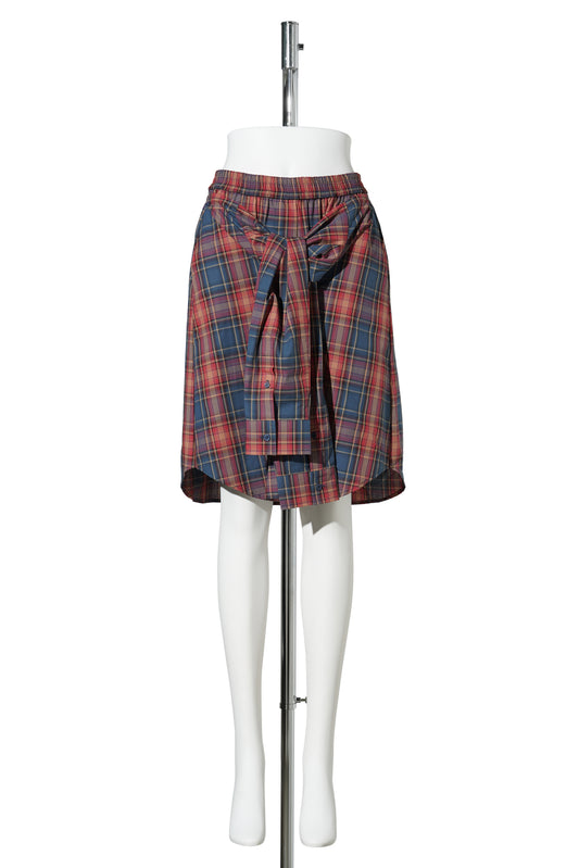 RED CHECK SHIRT-WRAPPED SKIRT PANTS / RED/CHECK