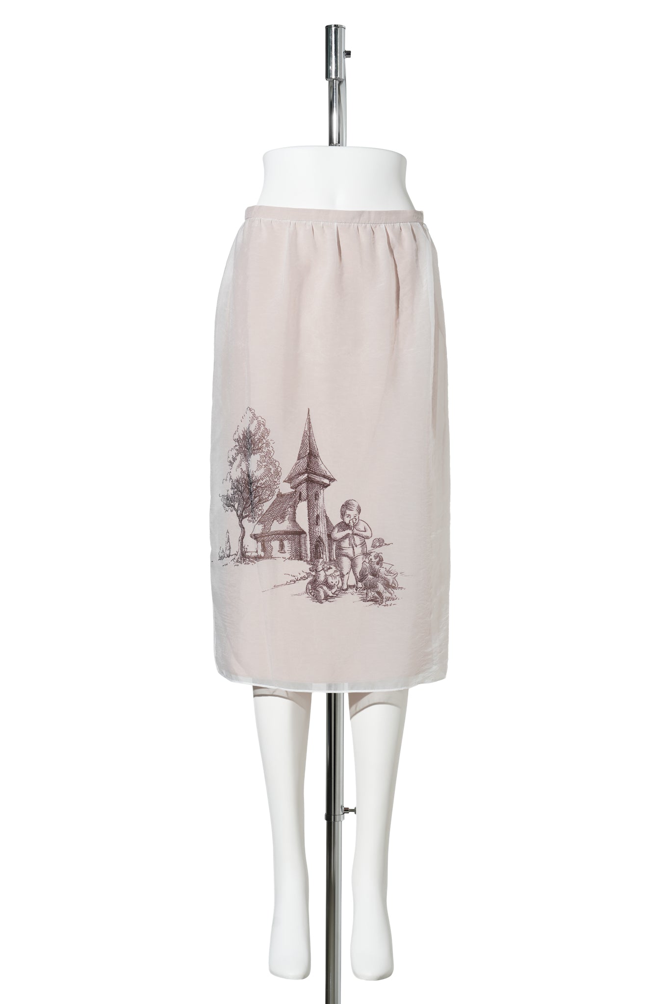 WHITE GRAPHIC SHEER LAYERED MIDI SKIRT / WHITE