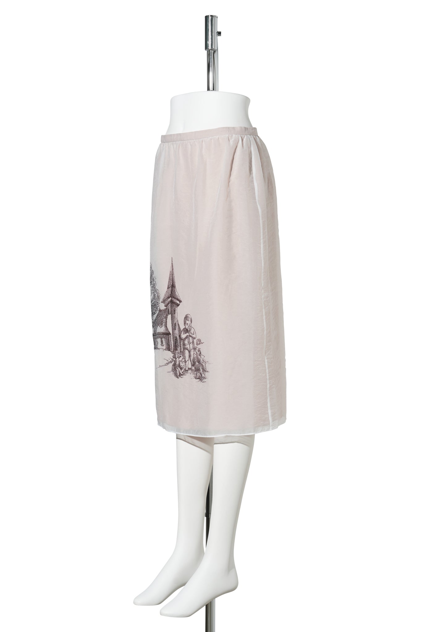 WHITE GRAPHIC SHEER LAYERED MIDI SKIRT / WHITE