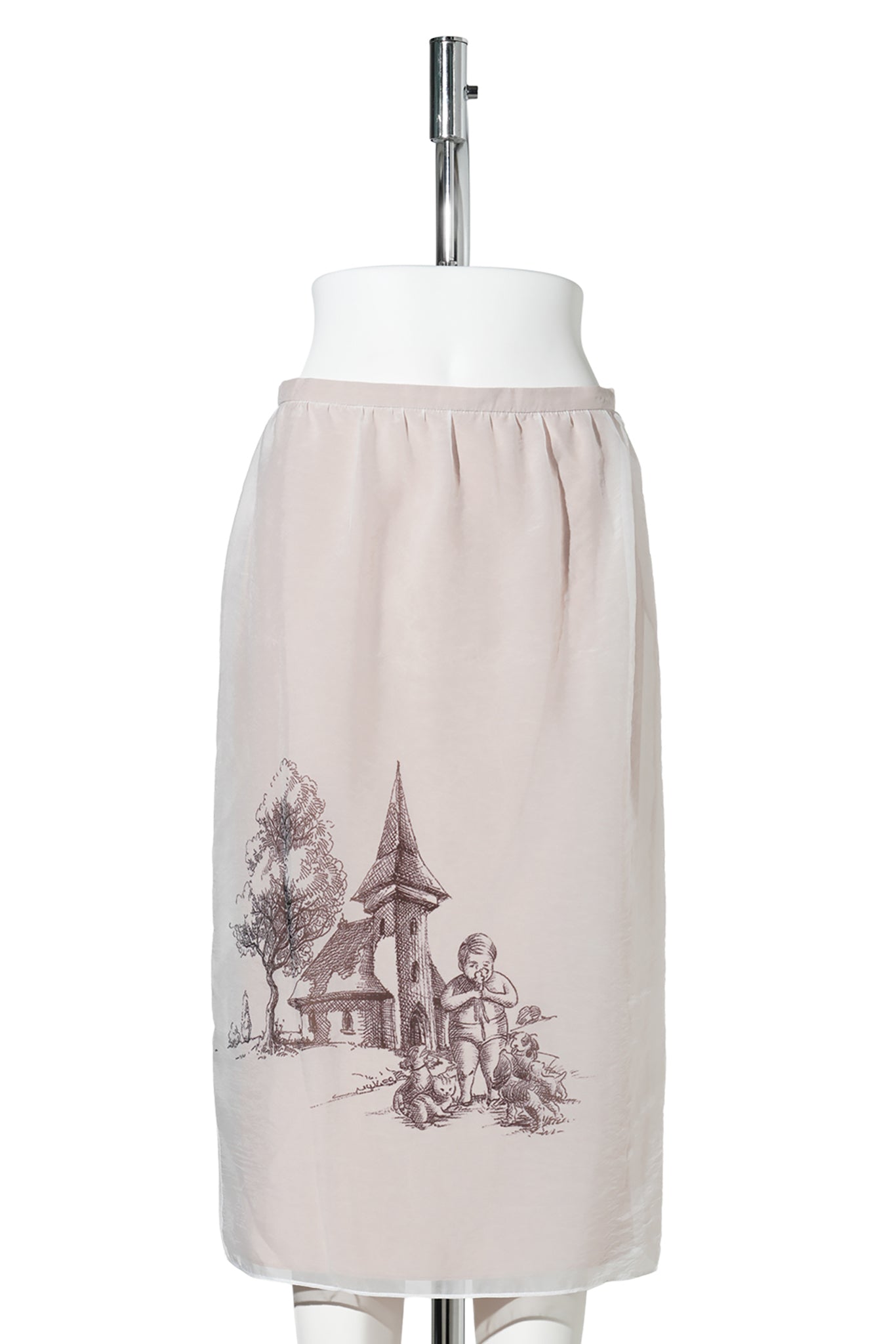 WHITE GRAPHIC SHEER LAYERED MIDI SKIRT / WHITE