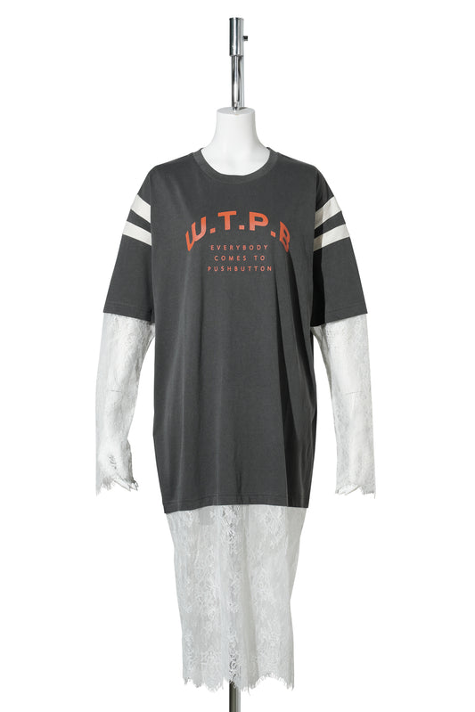 GRAY LAYERED LACE SLEEVE TEE / GRAY