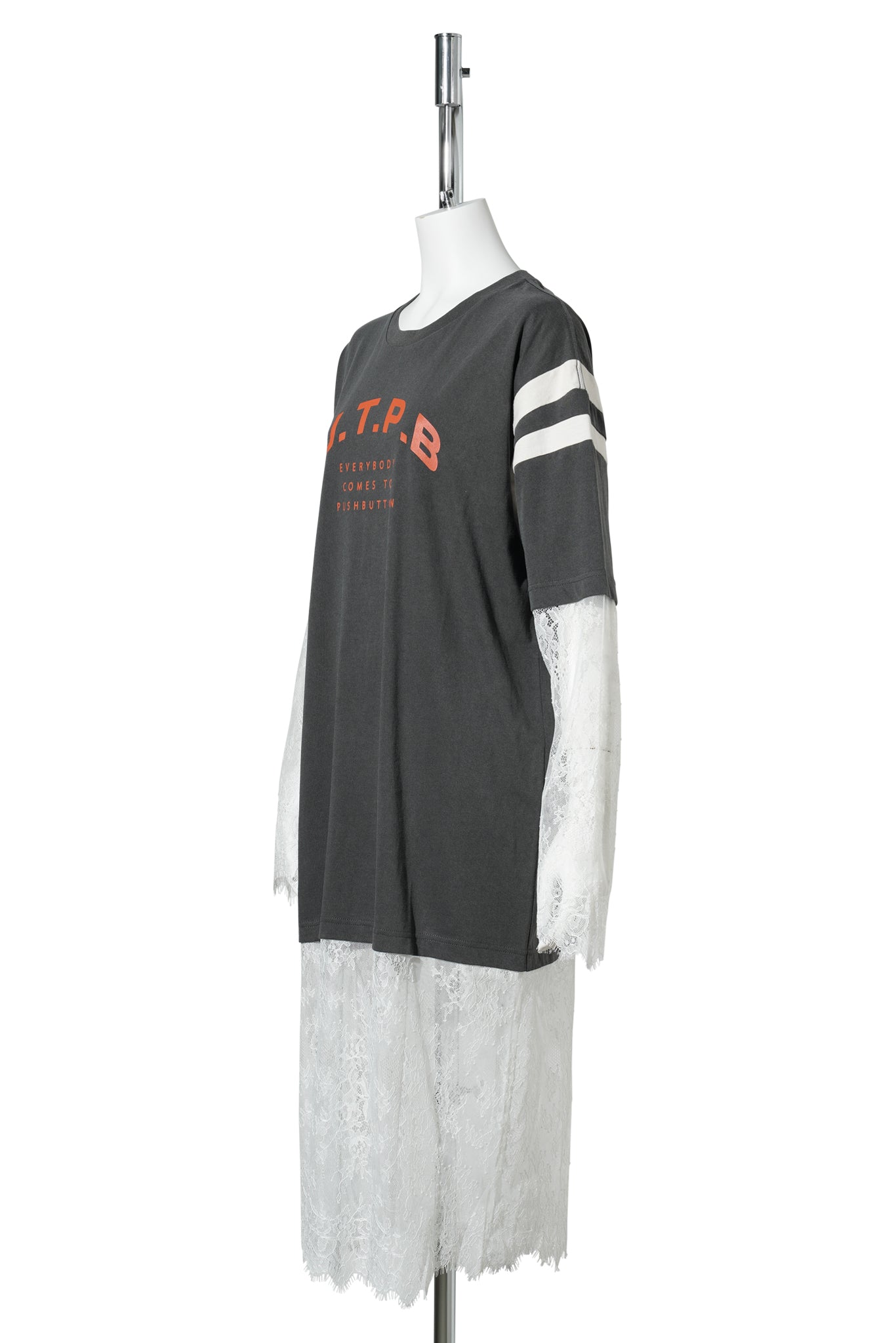 GRAY LAYERED LACE SLEEVE TEE / GRAY