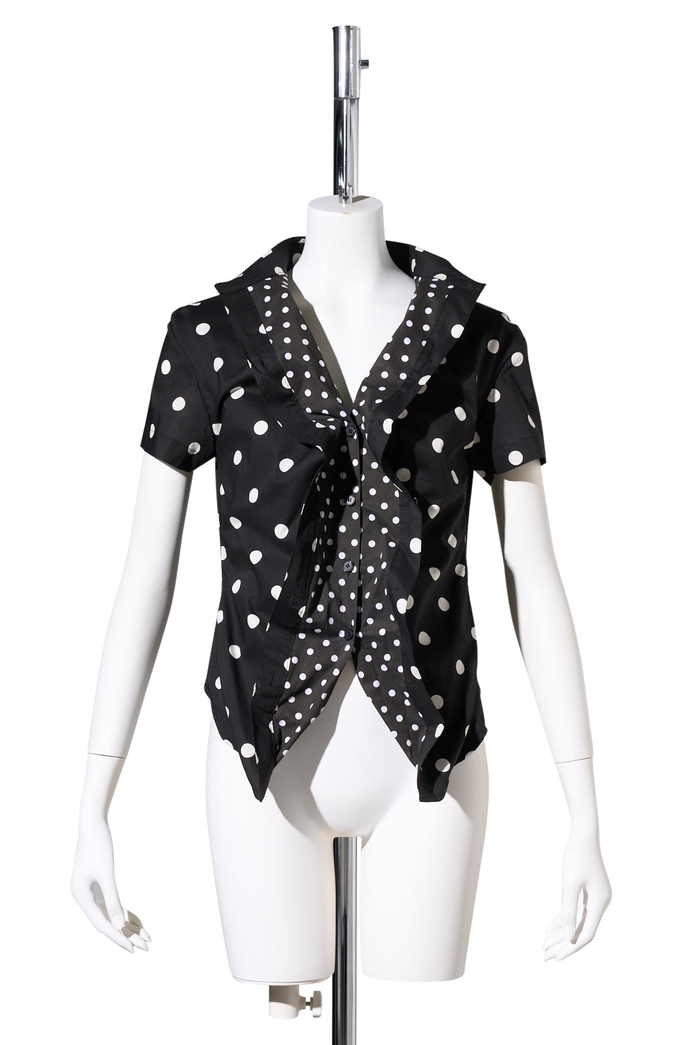 BLACK POLKA DOT RUFFLED SHIRT / BLACK