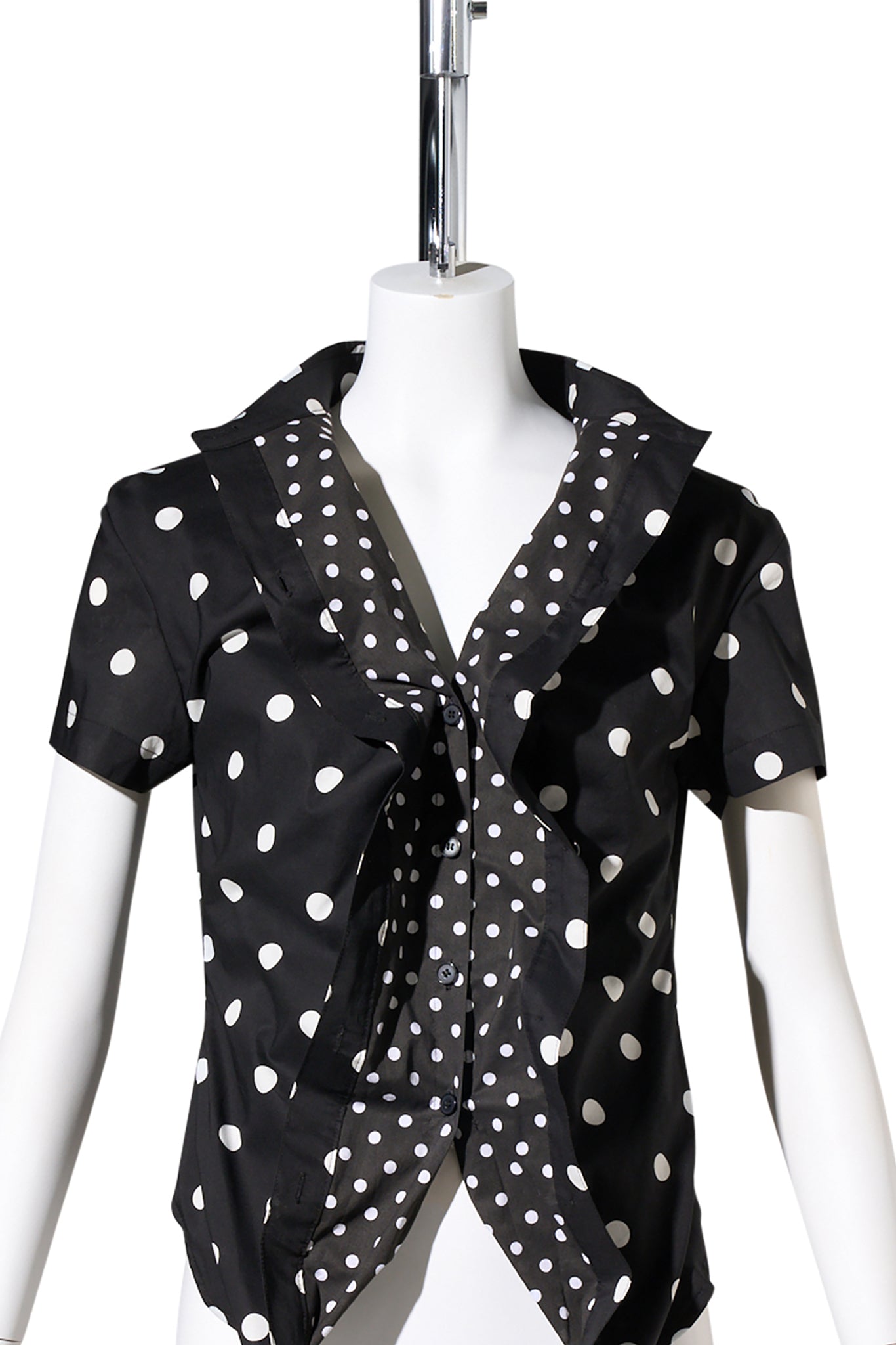 BLACK POLKA DOT RUFFLED SHIRT / BLACK