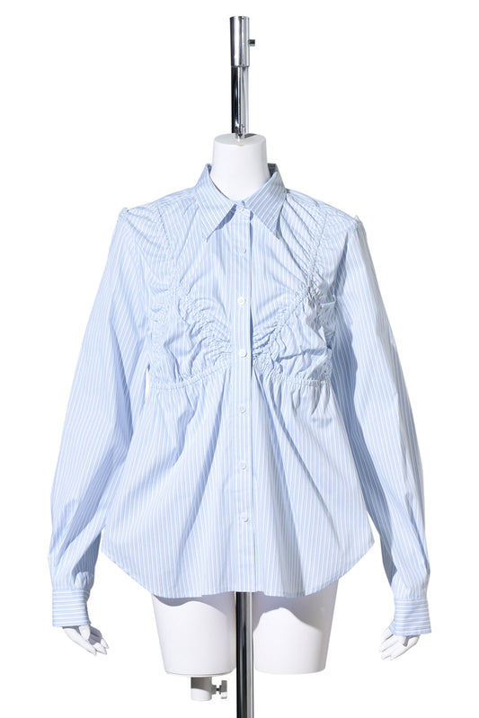 WHITE STRIPE BRA SHIRRING SHIRT / WHITE STRIPE