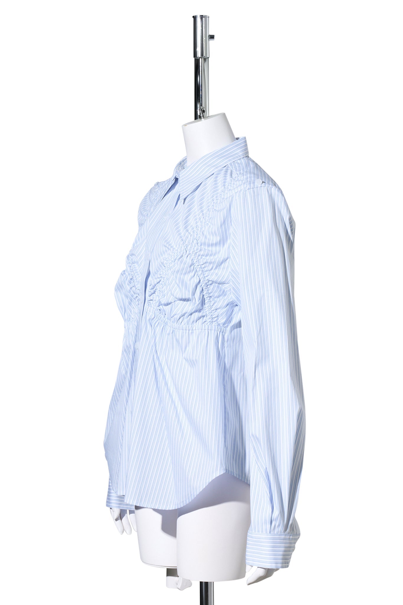 WHITE STRIPE BRA SHIRRING SHIRT / WHITE STRIPE