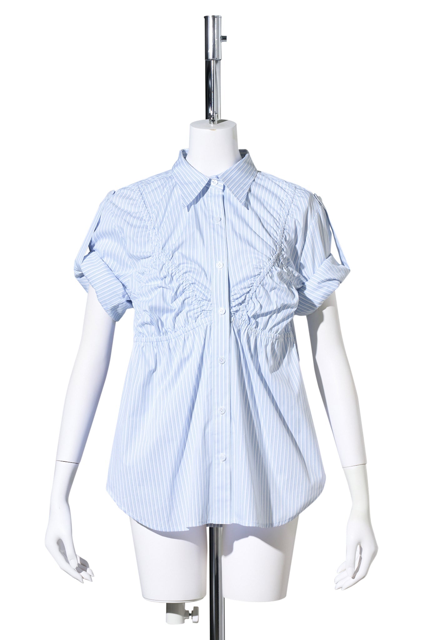WHITE STRIPE BRA SHIRRING SHIRT / WHITE STRIPE