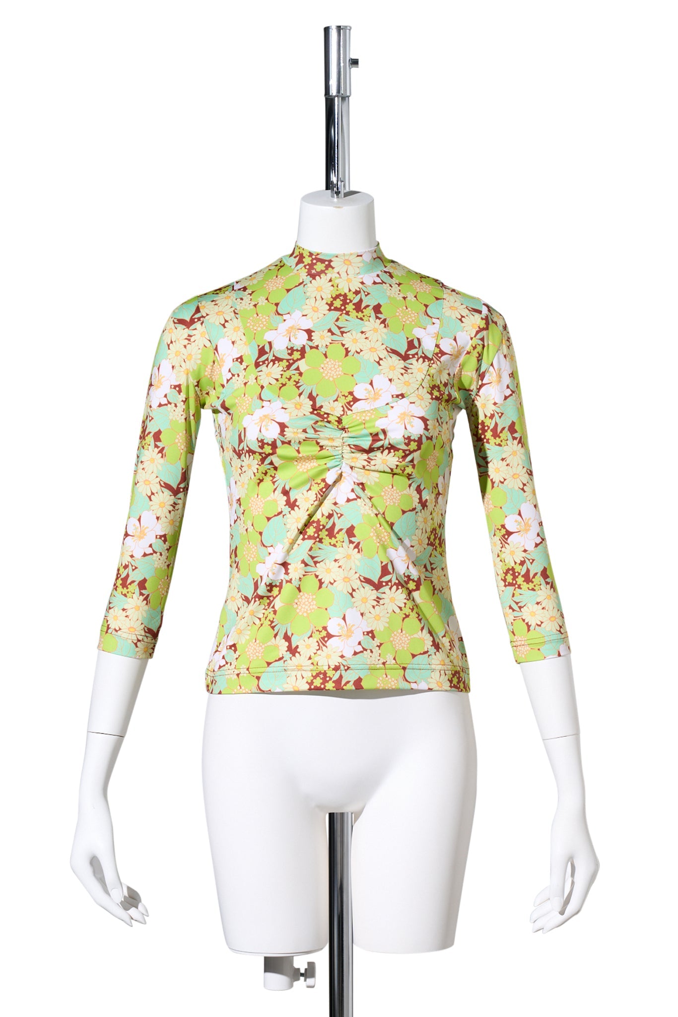 GREEN FLORAL 3/4 SLEEVE JERSEY TOP / GREEN