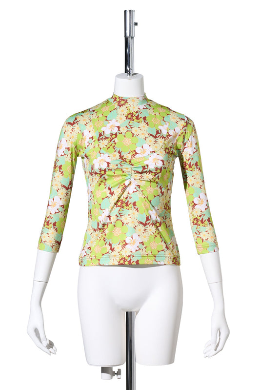 GREEN FLORAL 3/4 SLEEVE JERSEY TOP / GREEN