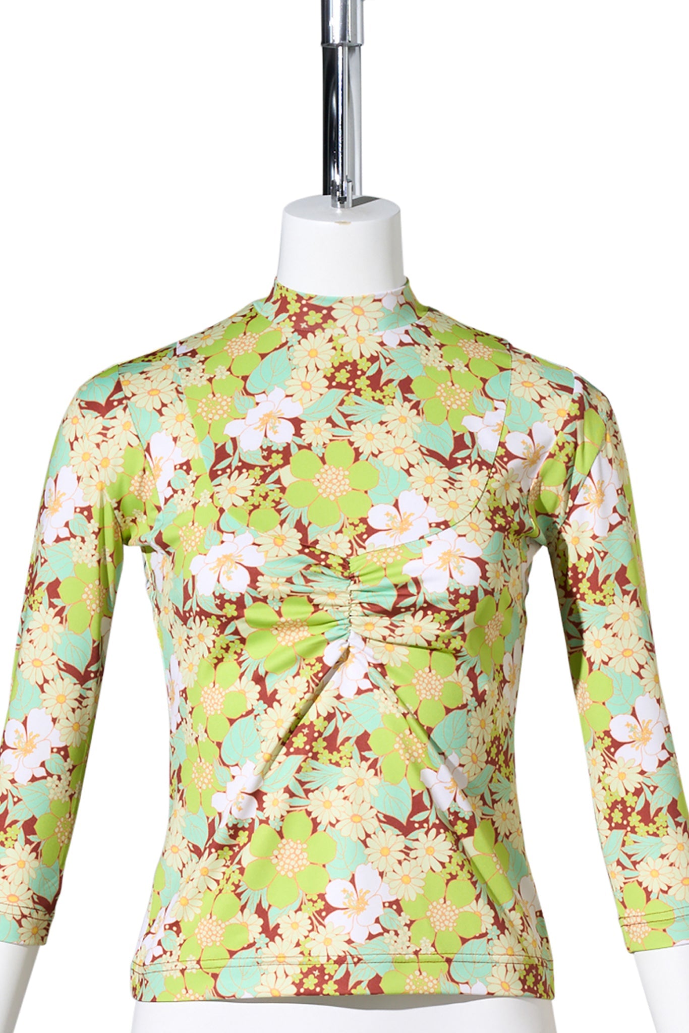 GREEN FLORAL 3/4 SLEEVE JERSEY TOP / GREEN