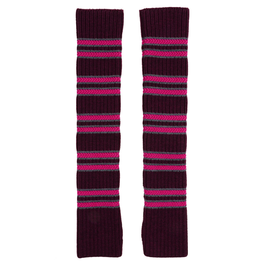 STRIPED ARM WARMERS / AUBERGINE/PINK