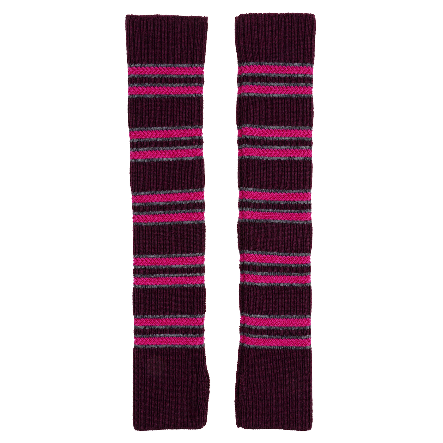 STRIPED ARM WARMERS / AUBERGINE/PINK