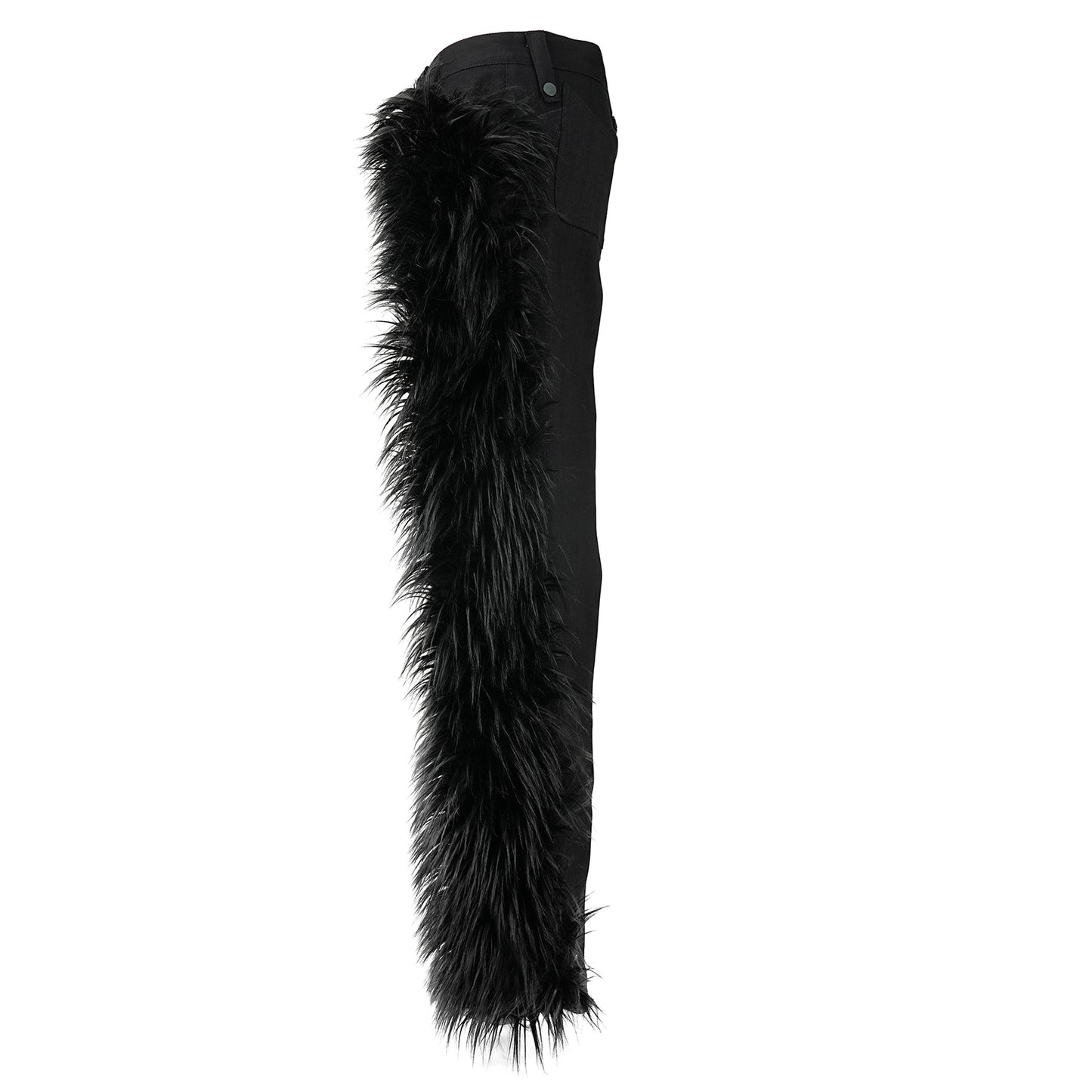 FUR DENIM TROUSERS / BLACK