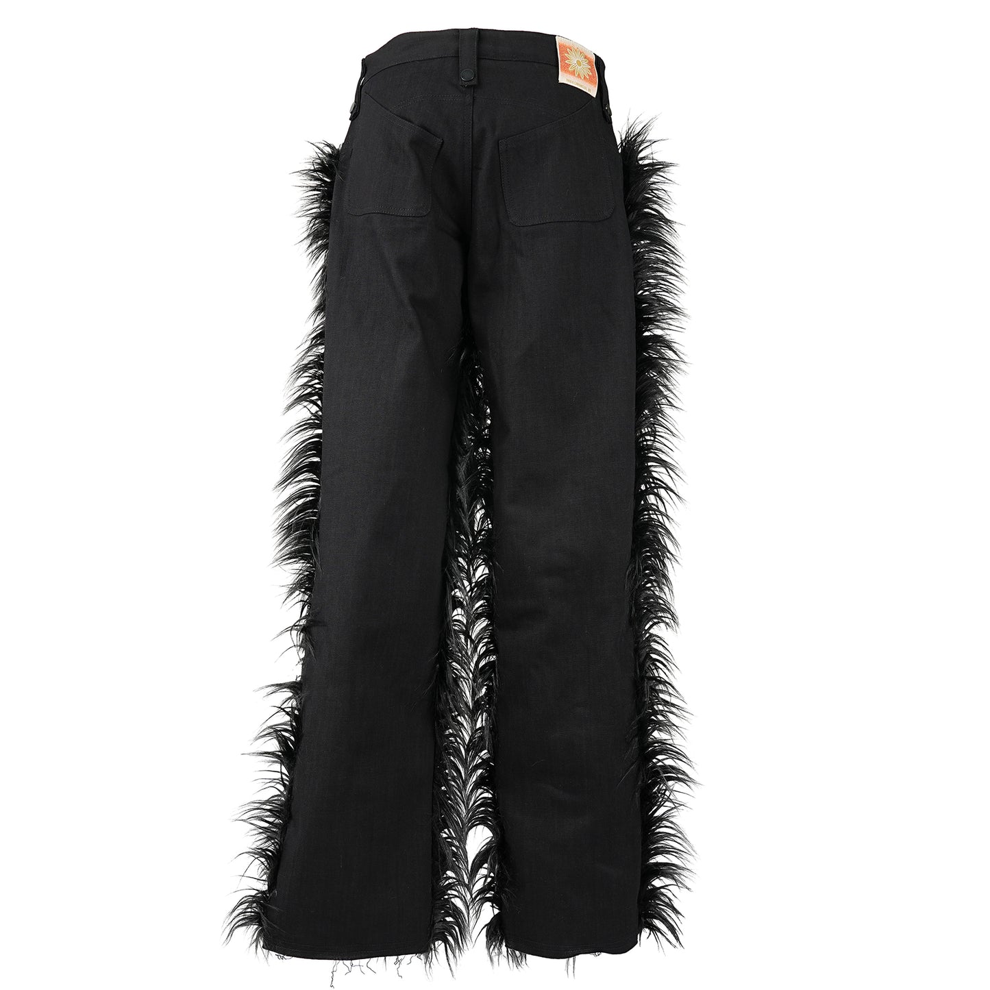 FUR DENIM TROUSERS / BLACK