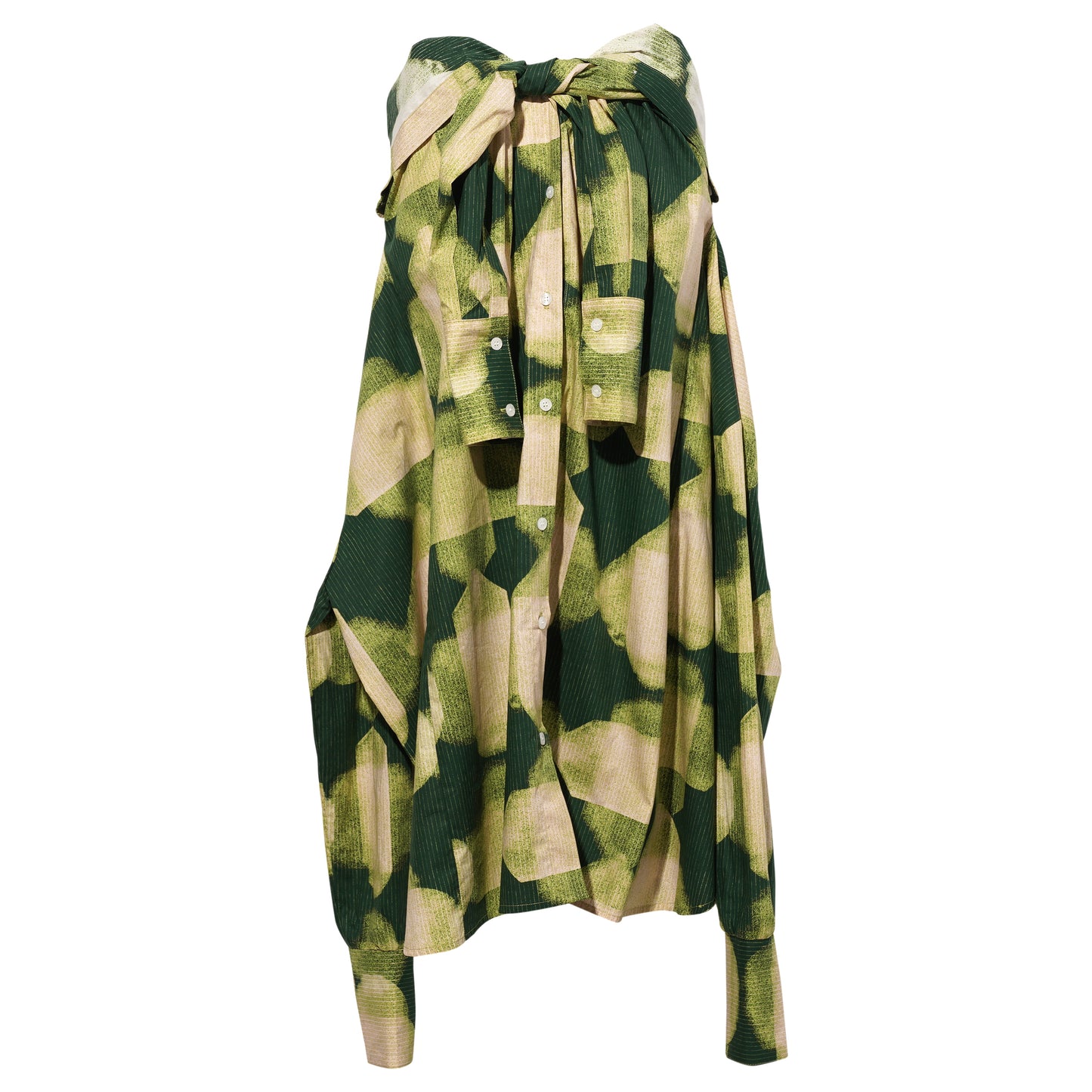 DOUBLE SLEEVE 2-WAY SHIRT DRESS / GREEN