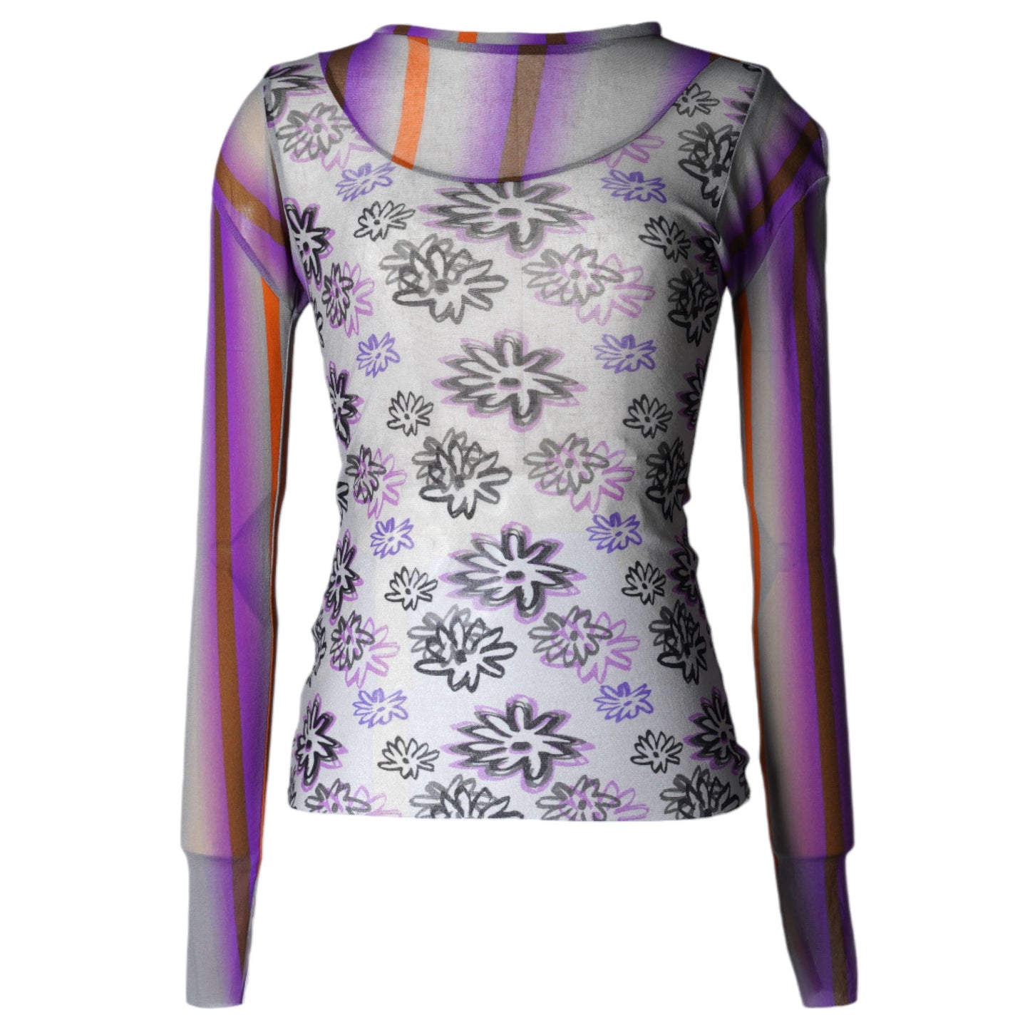 LONG SLEEVE MESH TOP / GREY & PURPLE