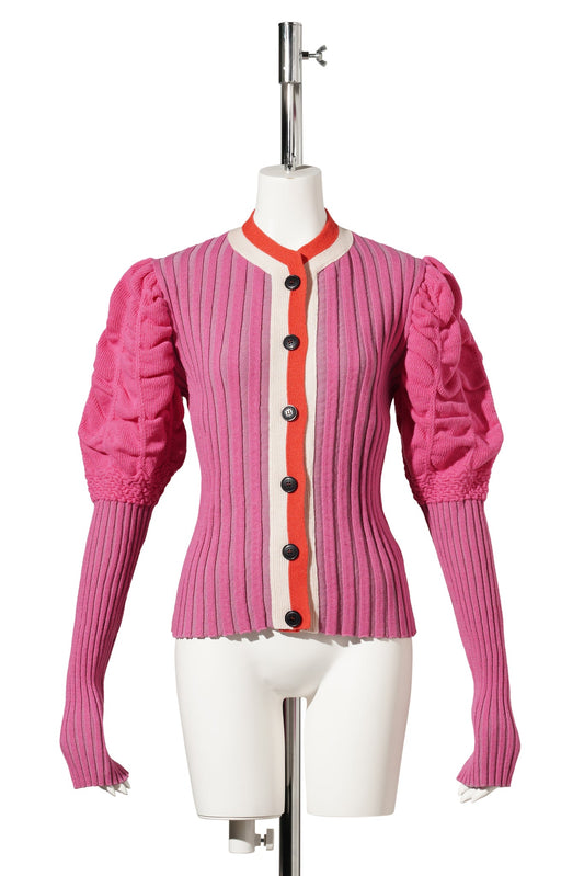 RIBBED CARDIGAN / PINK/ORANGE