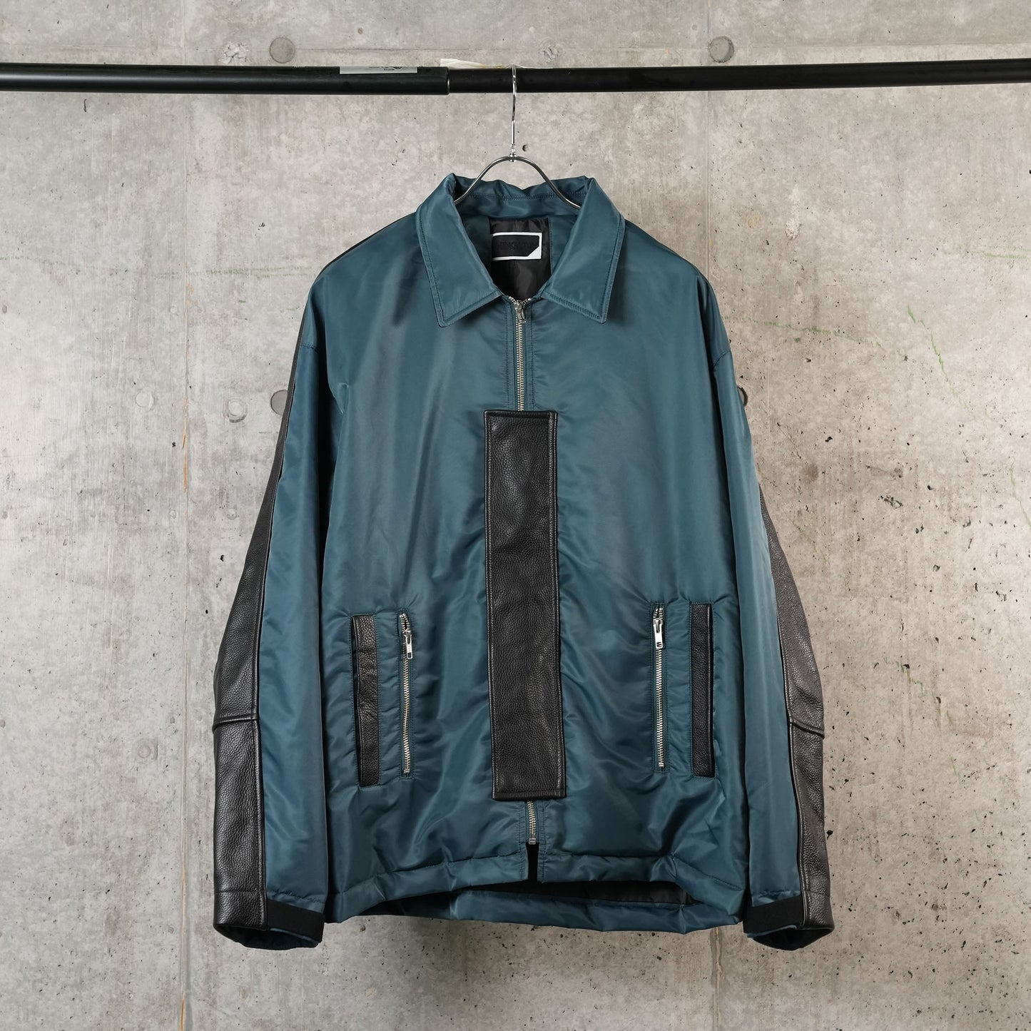 PART LEATHER TRUCKER JACKET / A:NAVY GREEN