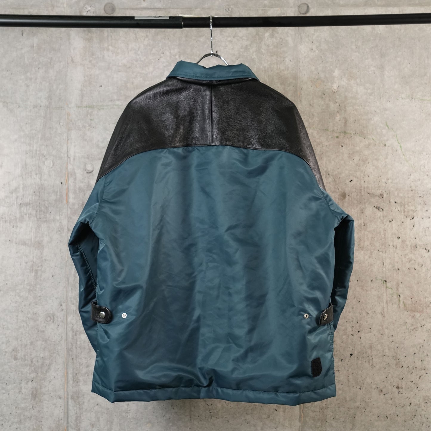 PART LEATHER TRUCKER JACKET / A:NAVY GREEN