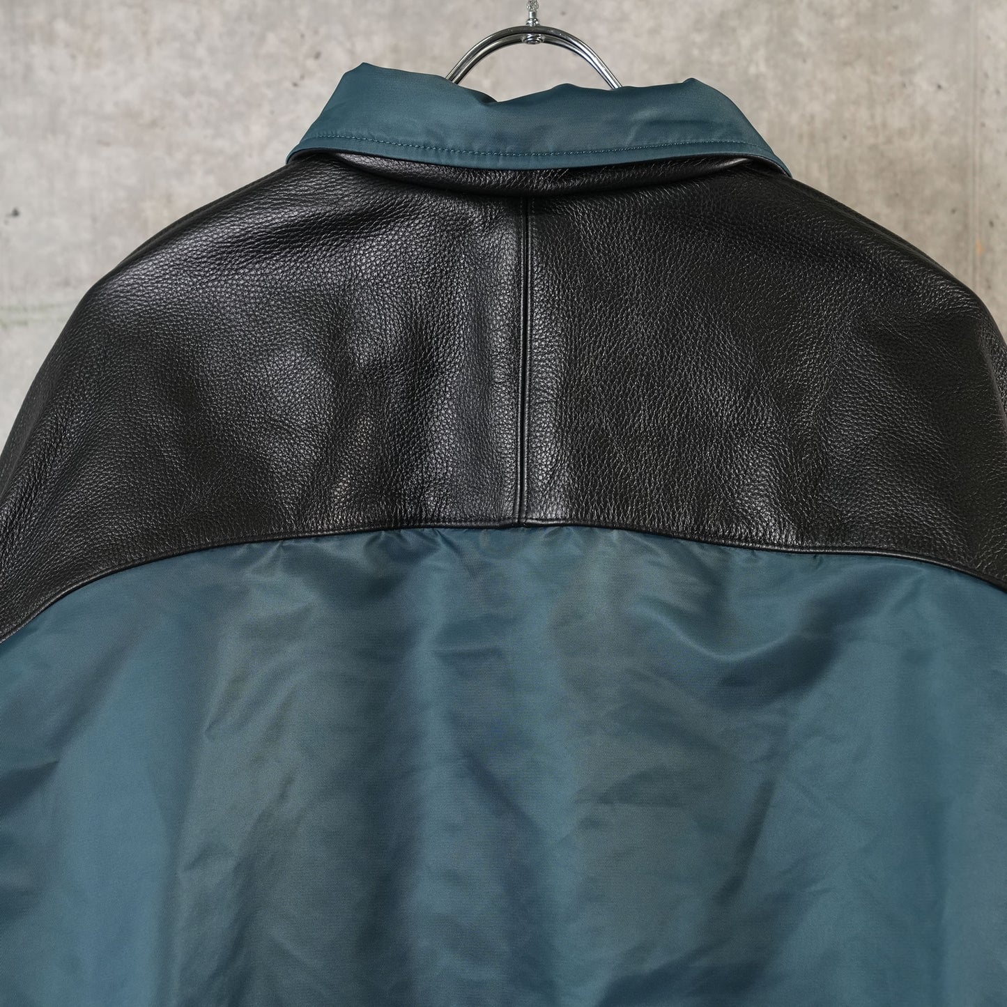 PART LEATHER TRUCKER JACKET / A:NAVY GREEN