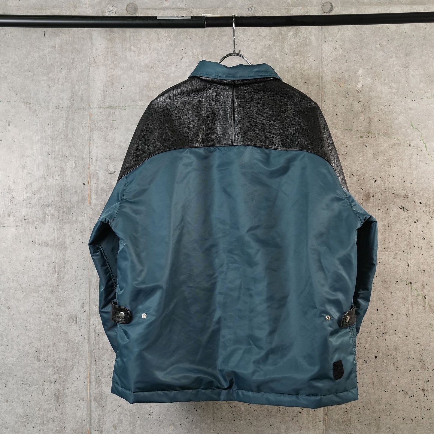 PART LEATHER TRUCKER JACKET / A:NAVY GREEN