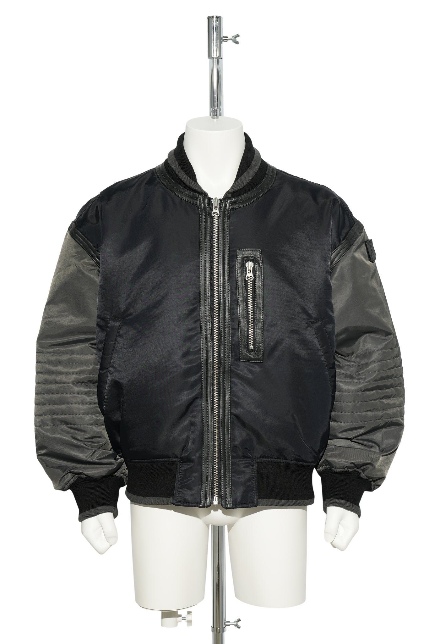 TRIM LEATHER BOMBER JACKET / BLACK