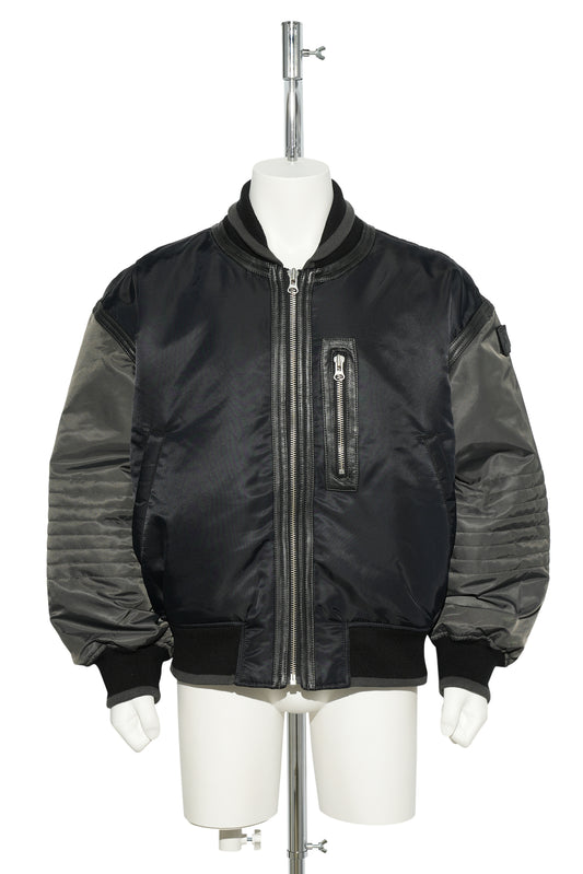 TRIM LEATHER BOMBER JACKET / BLACK