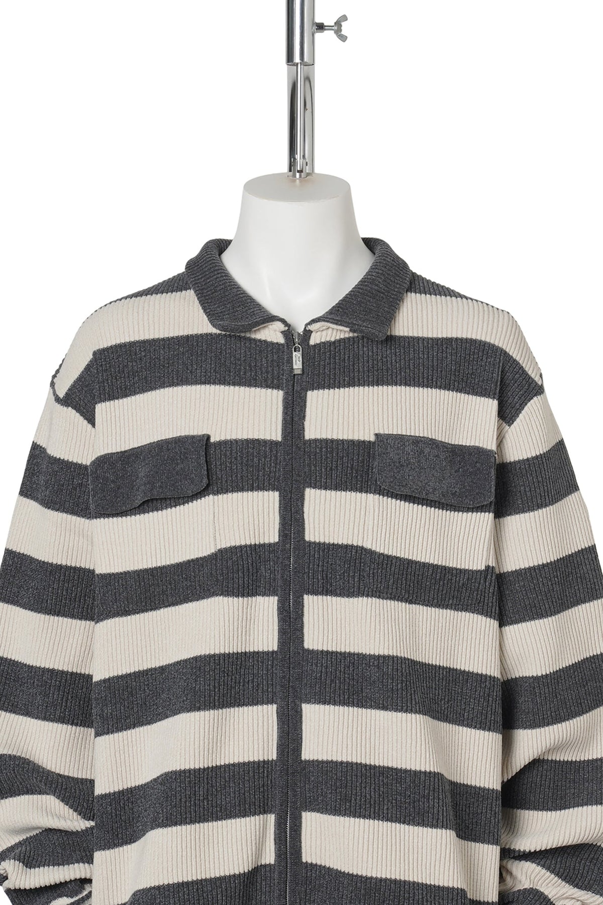 CORDY KNIT JACKET STRIPE / WHITE x CHARCOAL
