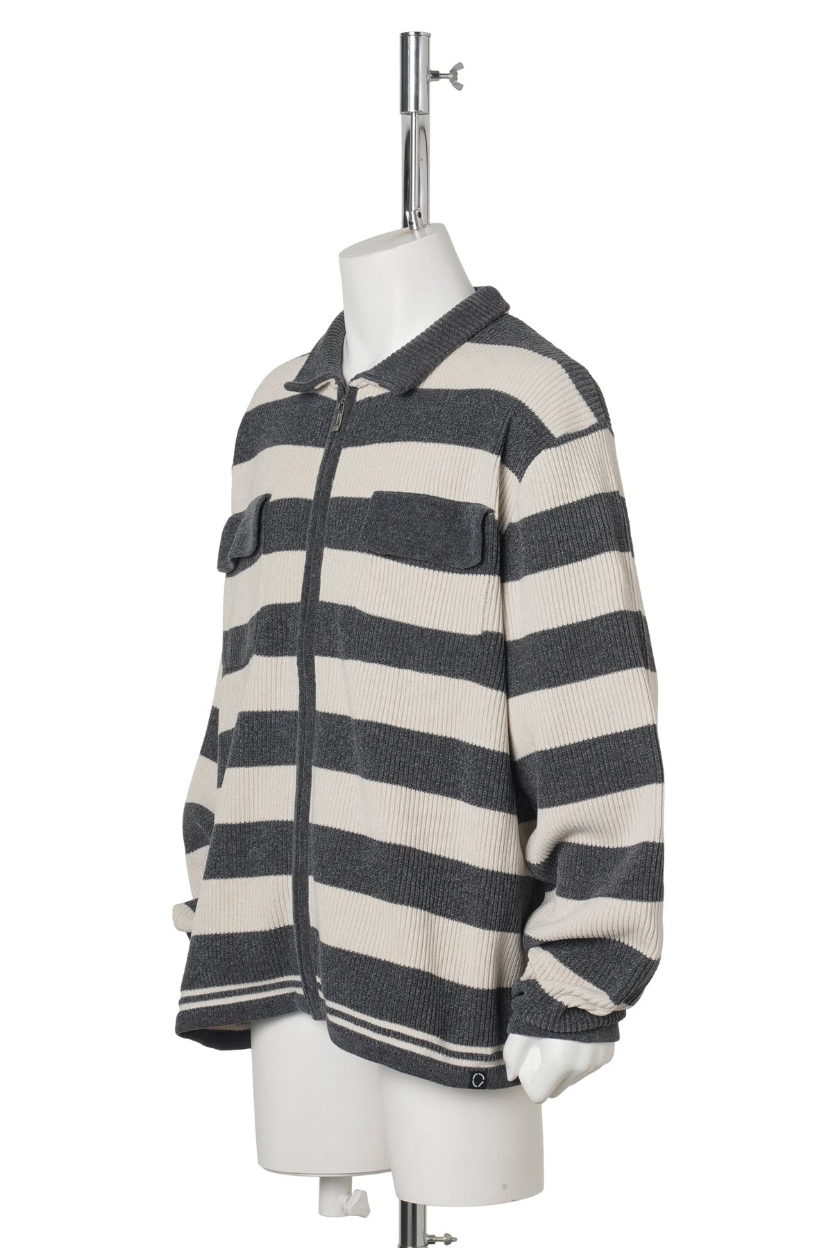 CORDY KNIT JACKET STRIPE / WHITE x CHARCOAL