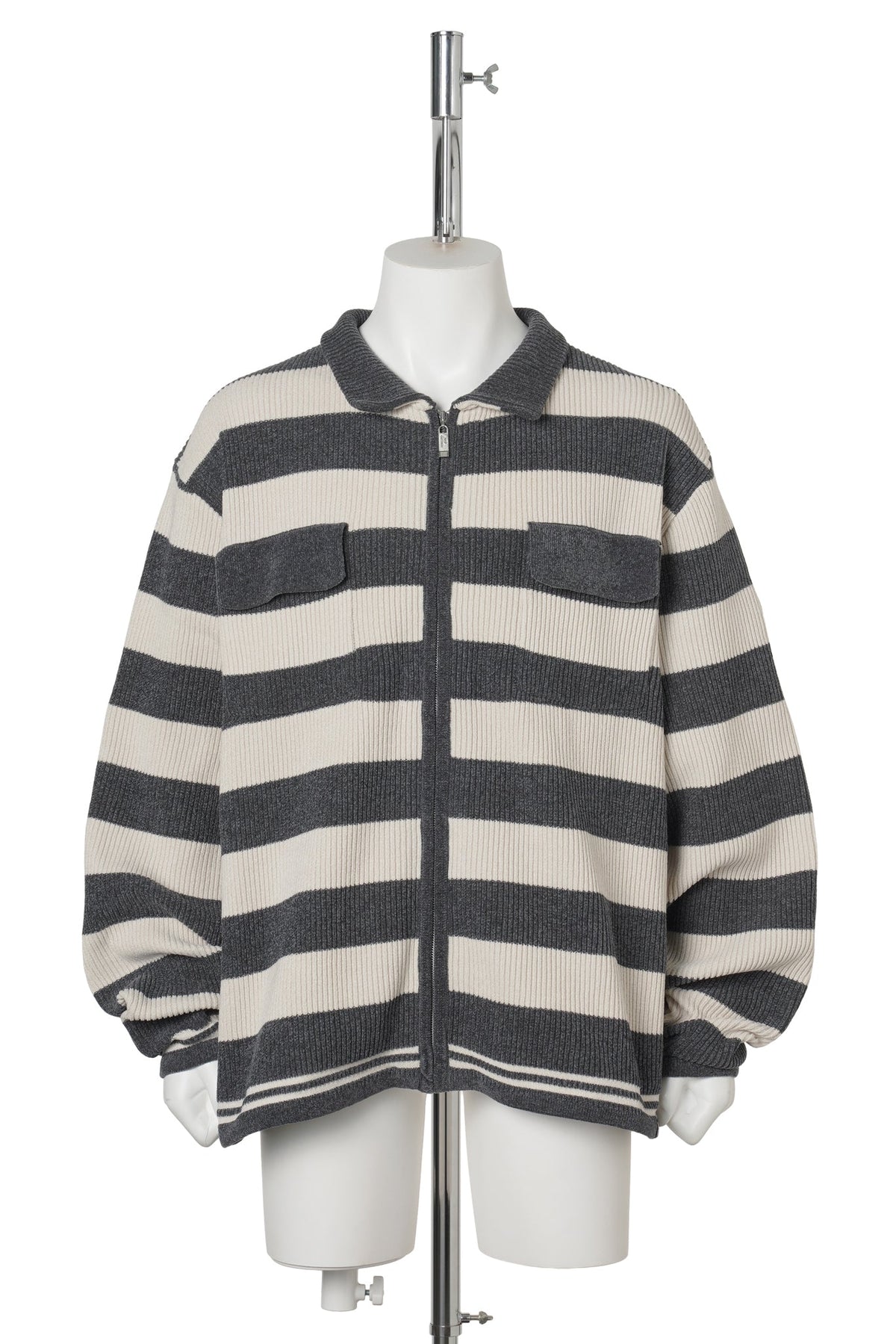 CORDY KNIT JACKET STRIPE / WHITE x CHARCOAL