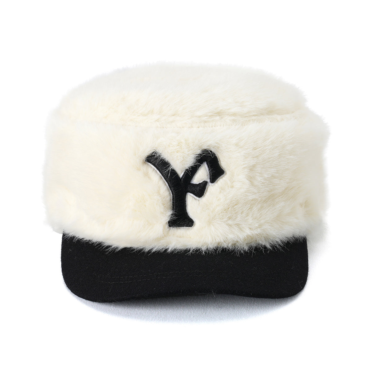 FUR PILLBOX HAT / YELLOW