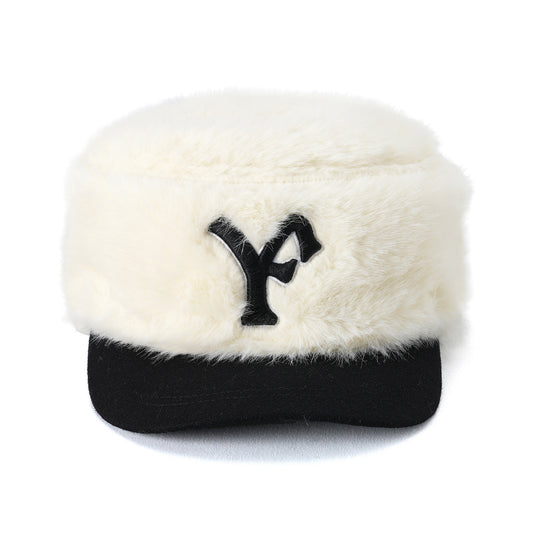 FUR PILLBOX HAT / YELLOW
