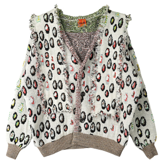 REVERSIBLE PAPER-YARN JACQUARD CARDIGAN / MULTI