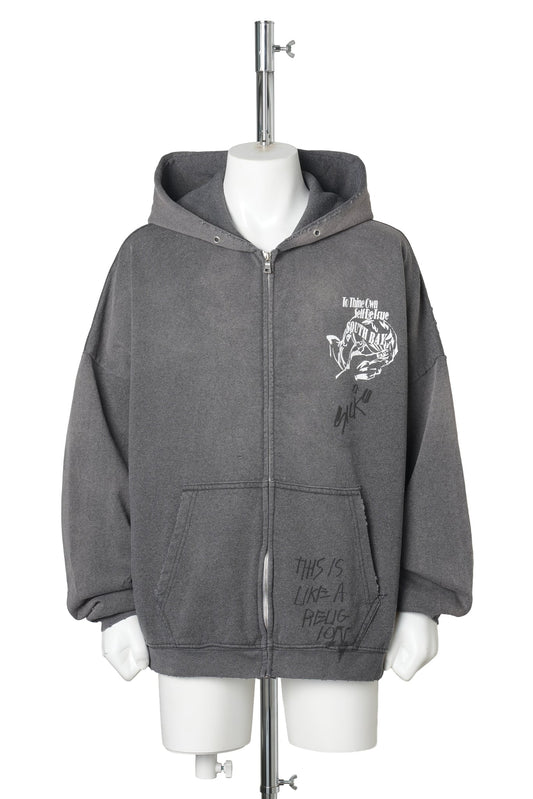 CARRYING THE MESSAGE ZIP HOODIE / VINTAGE BLACK