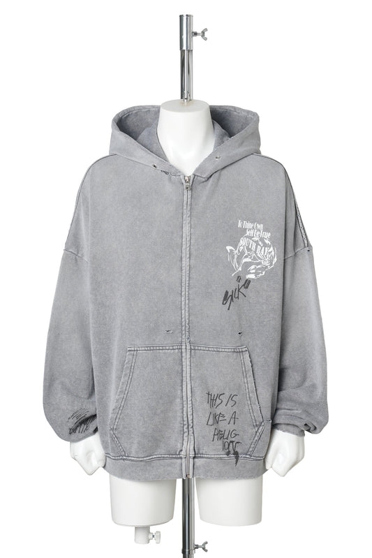 CARRYING THE MESSAGE ZIP HOODIE / GRAY