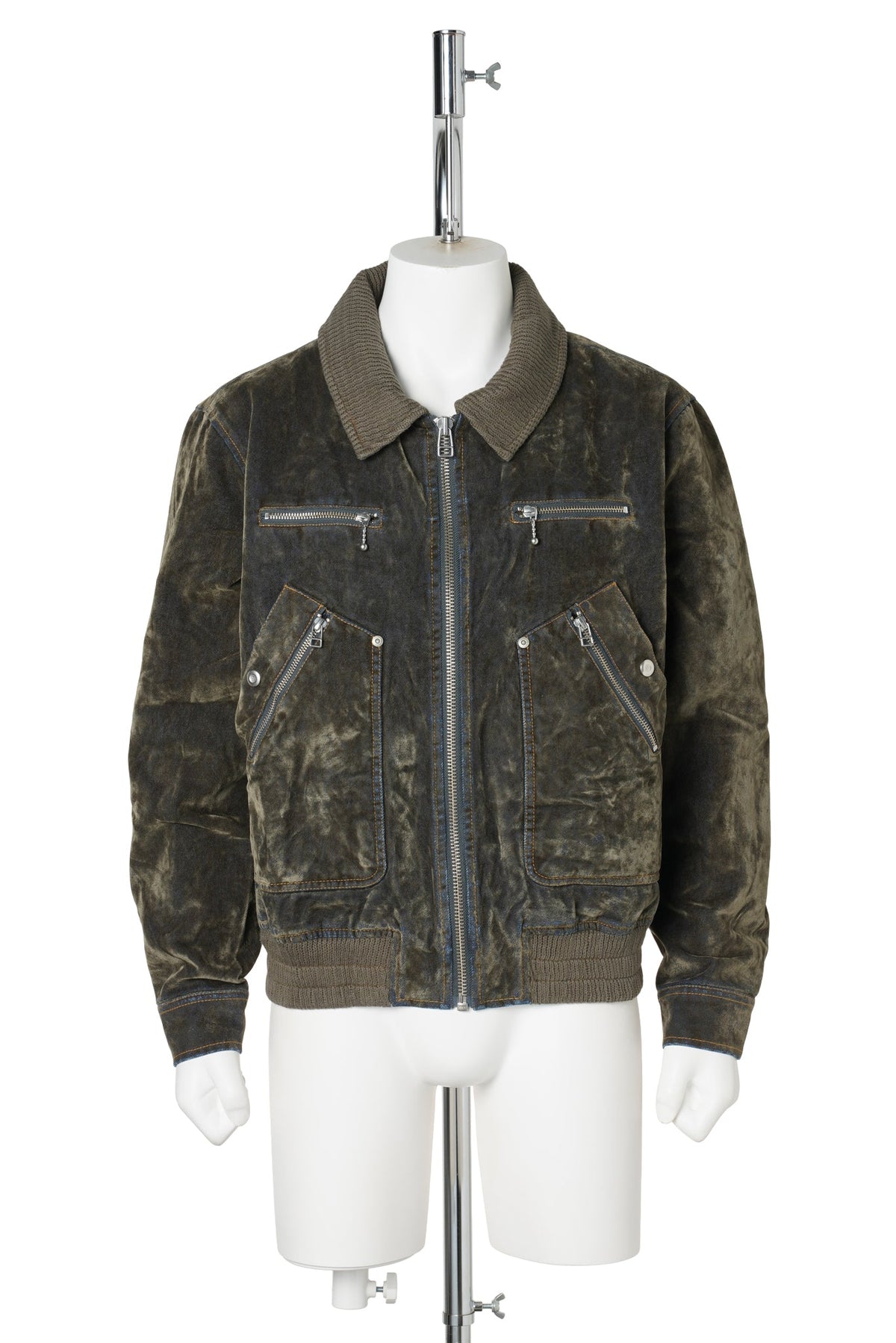 FLOCKED DENIM JACKET / DARK OLIVE
