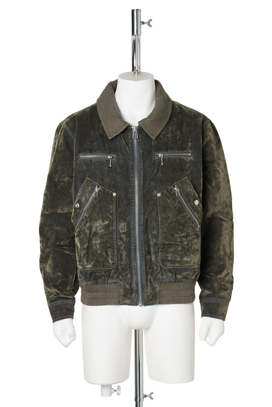 FLOCKED DENIM JACKET / DARK OLIVE
