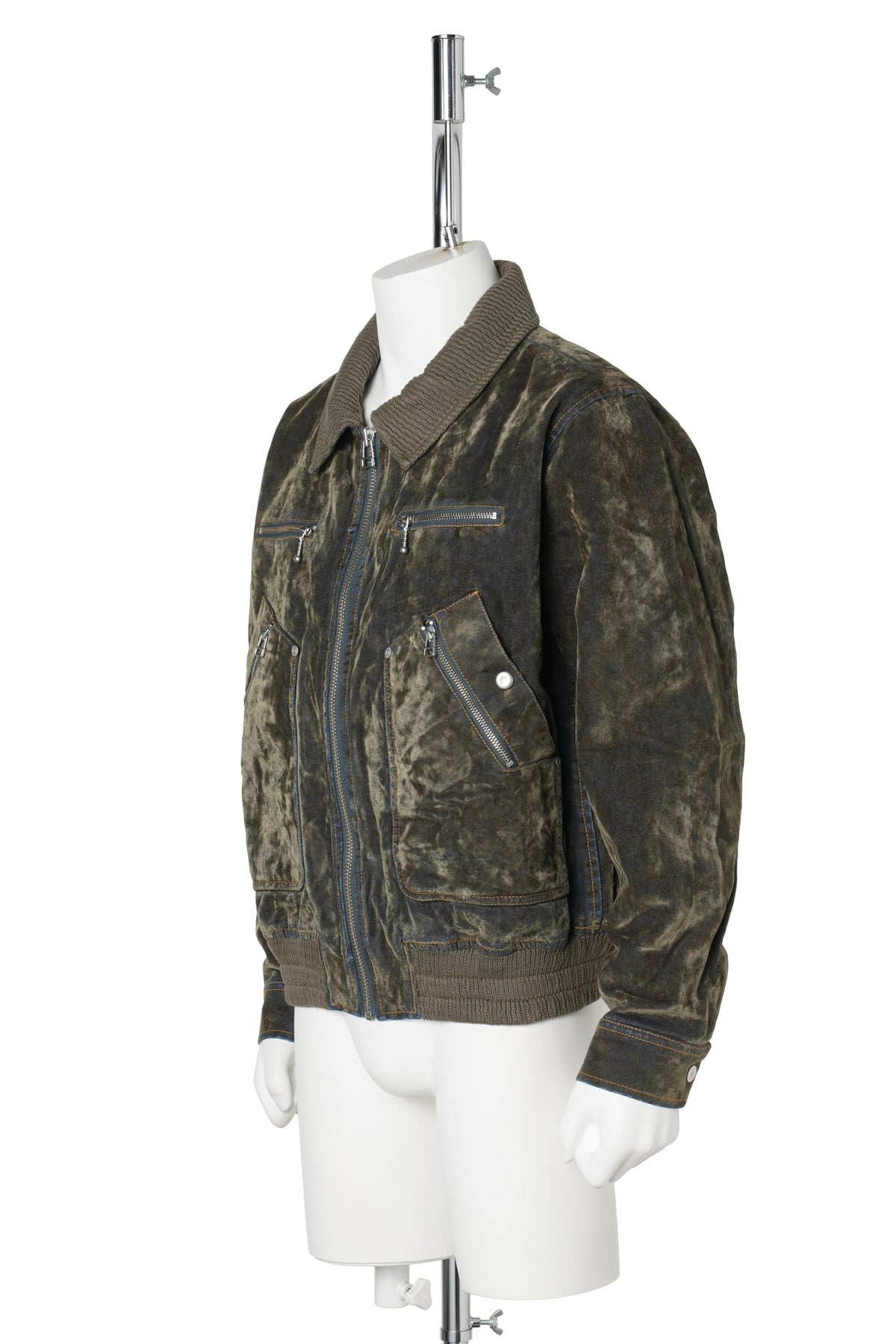 FLOCKED DENIM JACKET / DARK OLIVE