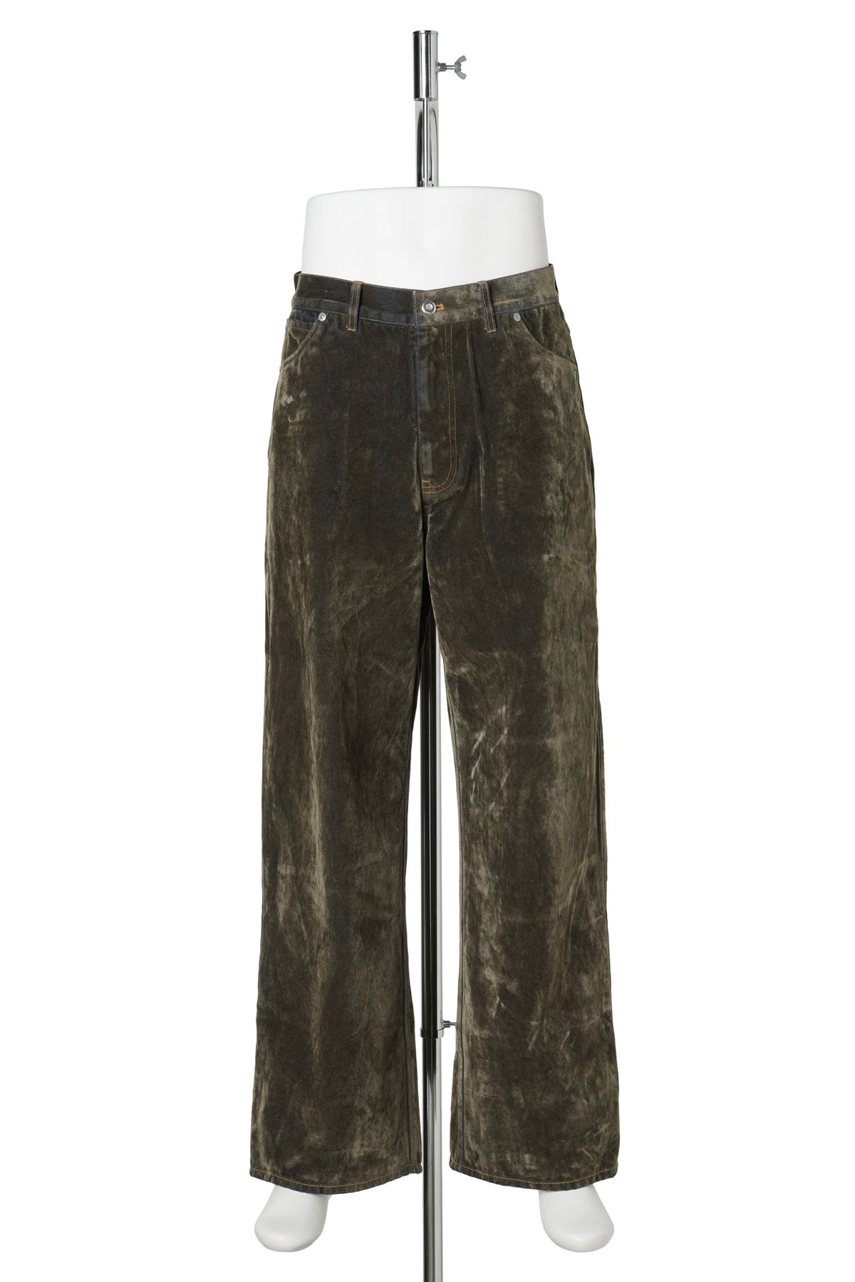FLOCKED DENIM PANTS / DARK OLIVE