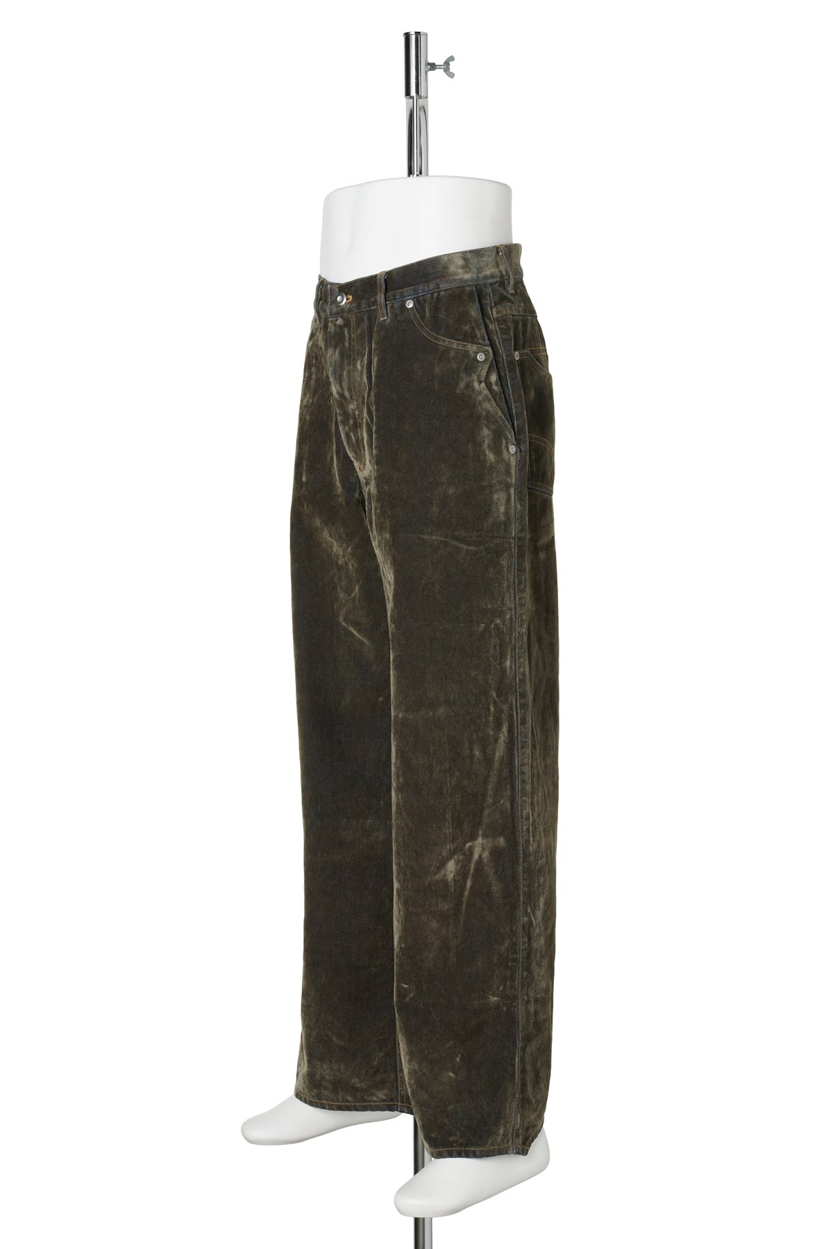 FLOCKED DENIM PANTS / DARK OLIVE