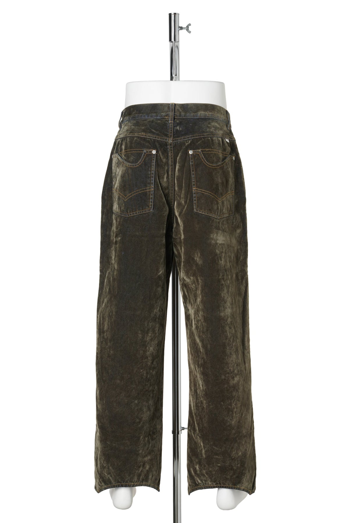 FLOCKED DENIM PANTS / DARK OLIVE