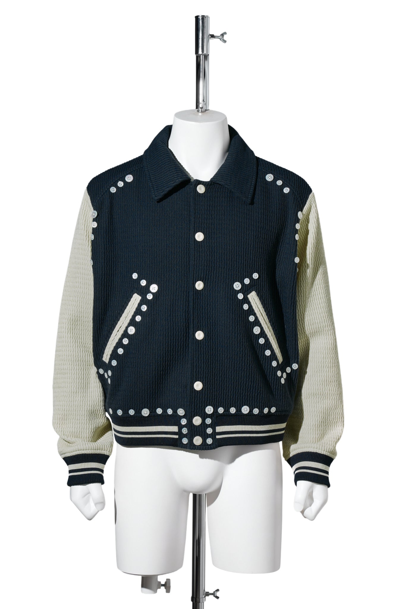 BUTTON VARSITY JACKET / NAVY