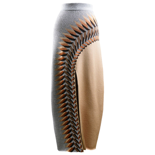 JUPE MID LENGHT SKIRT / V191:GRAPHIC 70S/SILVER/BROWN