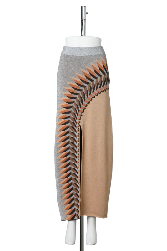 JUPE MID LENGHT SKIRT / V191:GRAPHIC 70S/SILVER/BROWN
