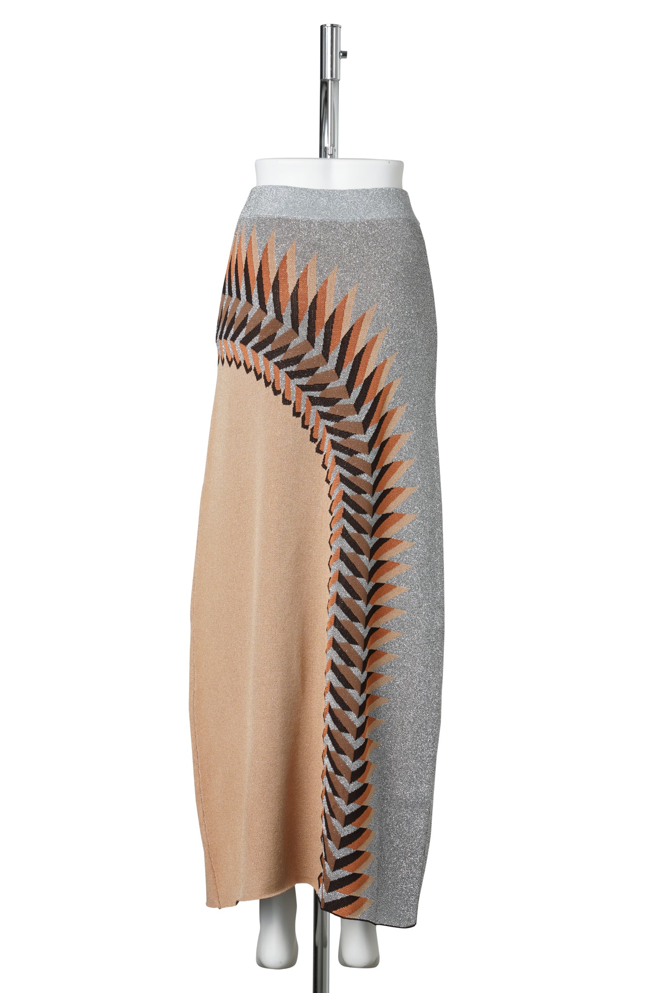 JUPE MID LENGHT SKIRT / V191:GRAPHIC 70S/SILVER/BROWN